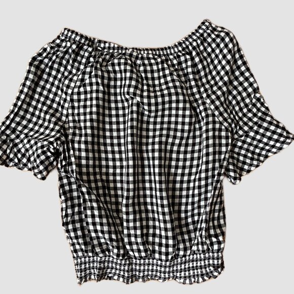 H&M BLACK & WHITE CHECKERED PEASANT STYLE PULLOVER BLOUSE GIRLS SIZE 12-13 - Picture 4 of 7